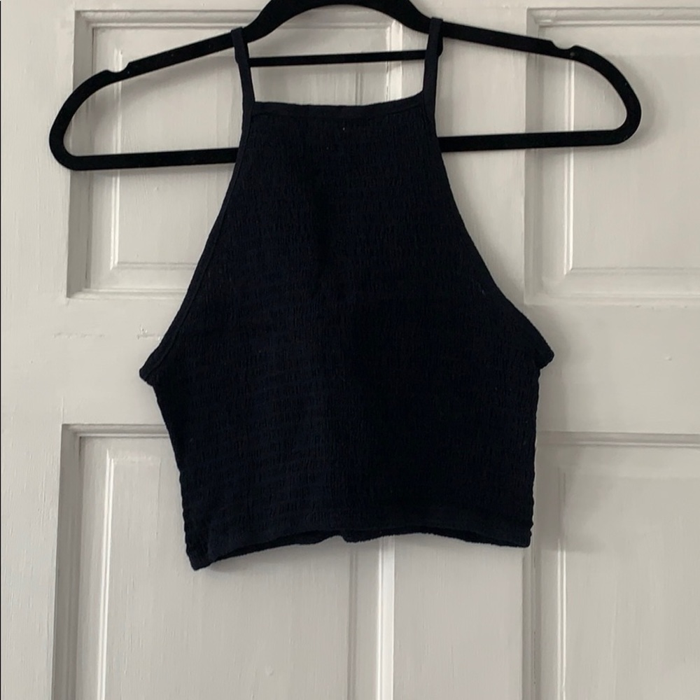 Black Shirred Crop Top